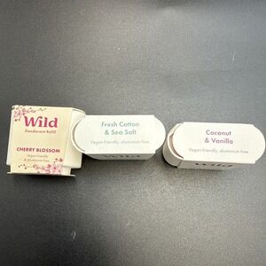 Lot Of 3 Wild Deodorant Refill Cherry Blossom Fresh Cotton Coconut Vanilla